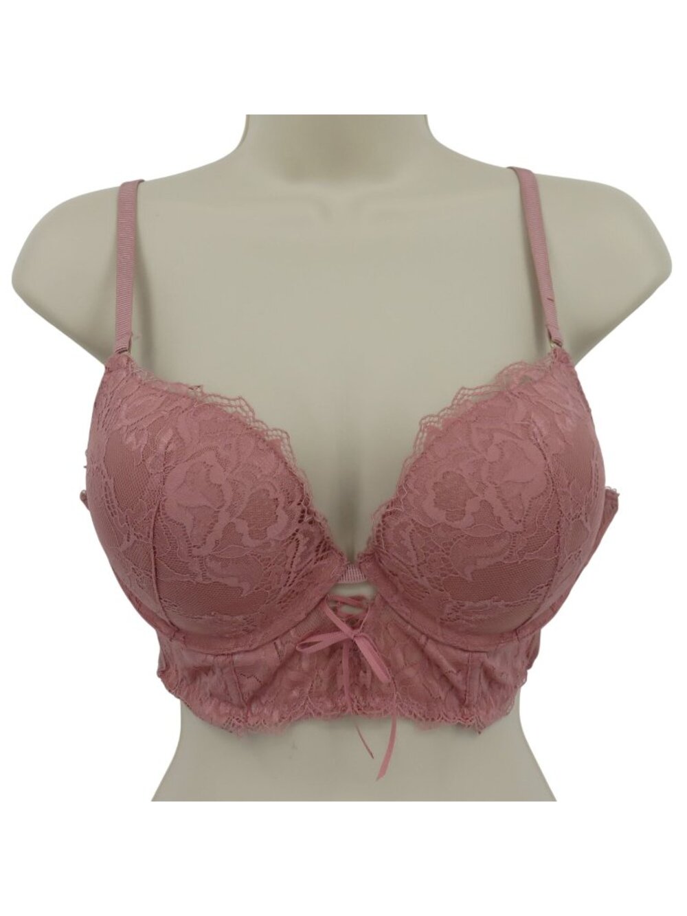 Secret Possessions 34C Pink Flower Lace Underwire Padded Push Up Longline Bra